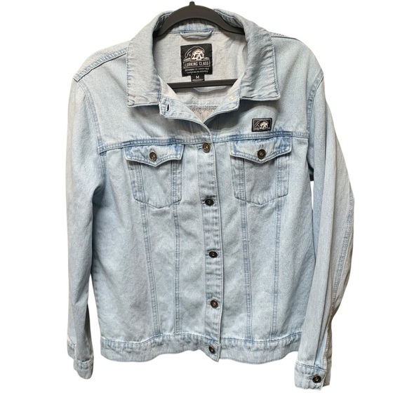 Lurking Class Jean Jacket Mens Medium Blue Black Denim Skull Light Wash - Picture 1 of 9